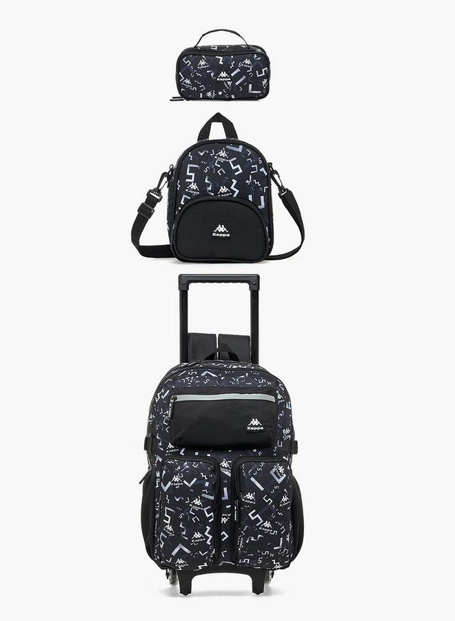Kappa Logo Print 3-Piece School Trolley Bag Set For Kids 13 Years+ With Lunch Bag And Pencil Pouch - Image 1