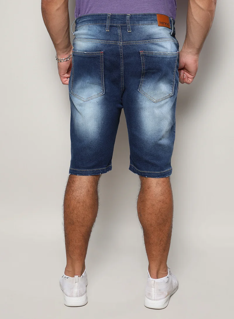 Instafab Plus  Instafab Plus Men's Navy Blue Distressed Denim Shorts For Casual Wear | 5 Pockets | Dark-Wash | Button Closure | Denim Shorts Crafted With Comfort With For Everyday Wear for Men | Best Price UAE