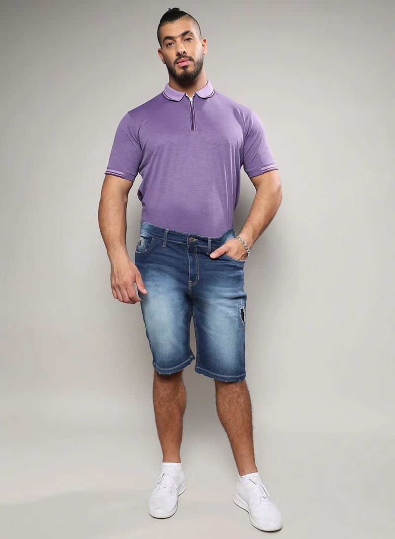 Instafab Plus  Instafab Plus Men's Navy Blue Distressed Denim Shorts For Casual Wear | 5 Pockets | Dark-Wash | Button Closure | Denim Shorts Crafted With Comfort With For Everyday Wear for Men | Best Price UAE