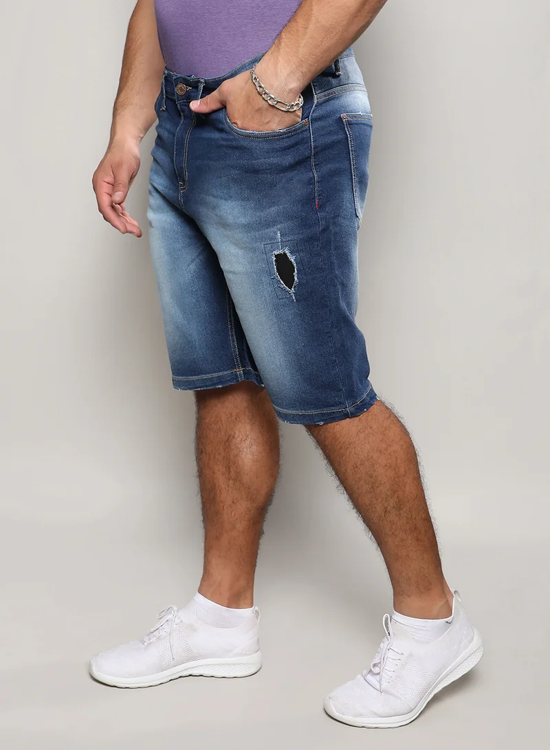 Instafab Plus  Instafab Plus Men's Navy Blue Distressed Denim Shorts For Casual Wear | 5 Pockets | Dark-Wash | Button Closure | Denim Shorts Crafted With Comfort With For Everyday Wear for Men | Best Price UAE