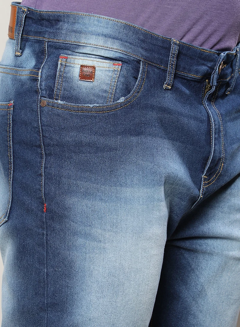 Instafab Plus  Instafab Plus Men's Navy Blue Distressed Denim Shorts For Casual Wear | 5 Pockets | Dark-Wash | Button Closure | Denim Shorts Crafted With Comfort With For Everyday Wear for Men | Best Price UAE