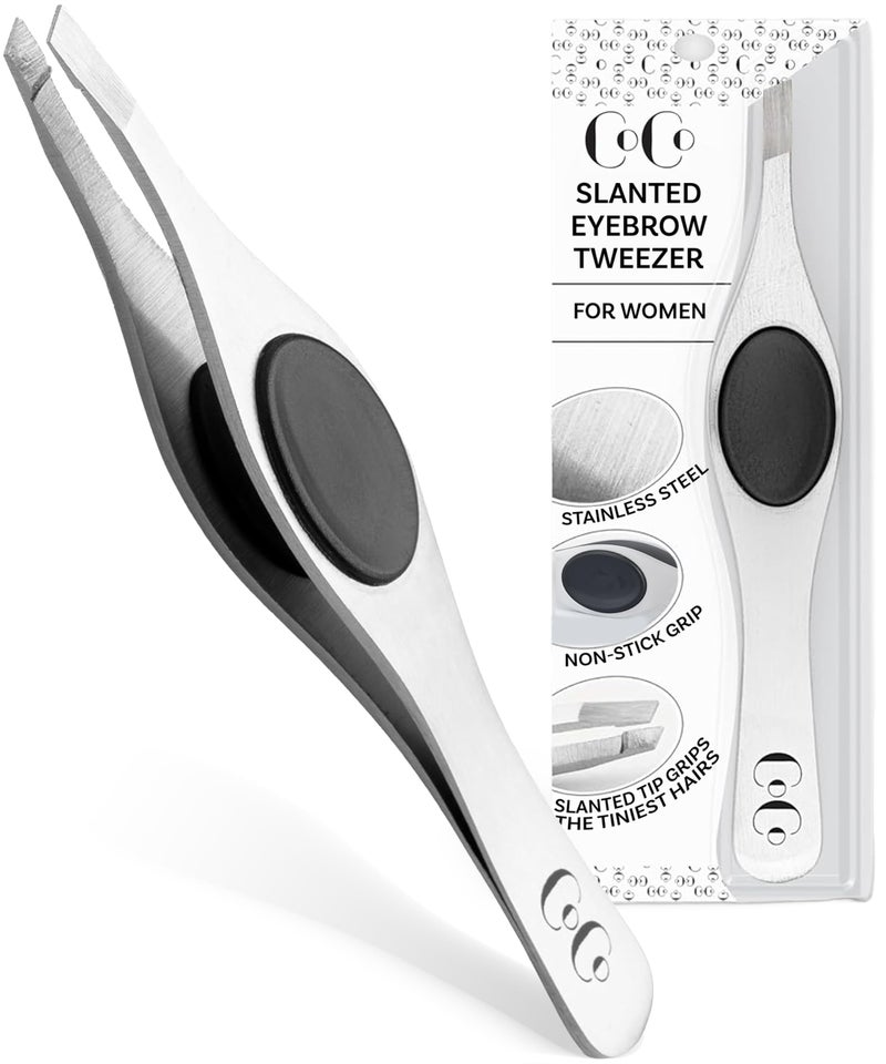 Coco's Closet Tweezers for Facial Hair Women & Men – Stainless Steel Slant Eyebrow Tweezers with Hand-Sharpened Tips for Fine Hair Removal, Precision Shaping & Detail Work - Image 1