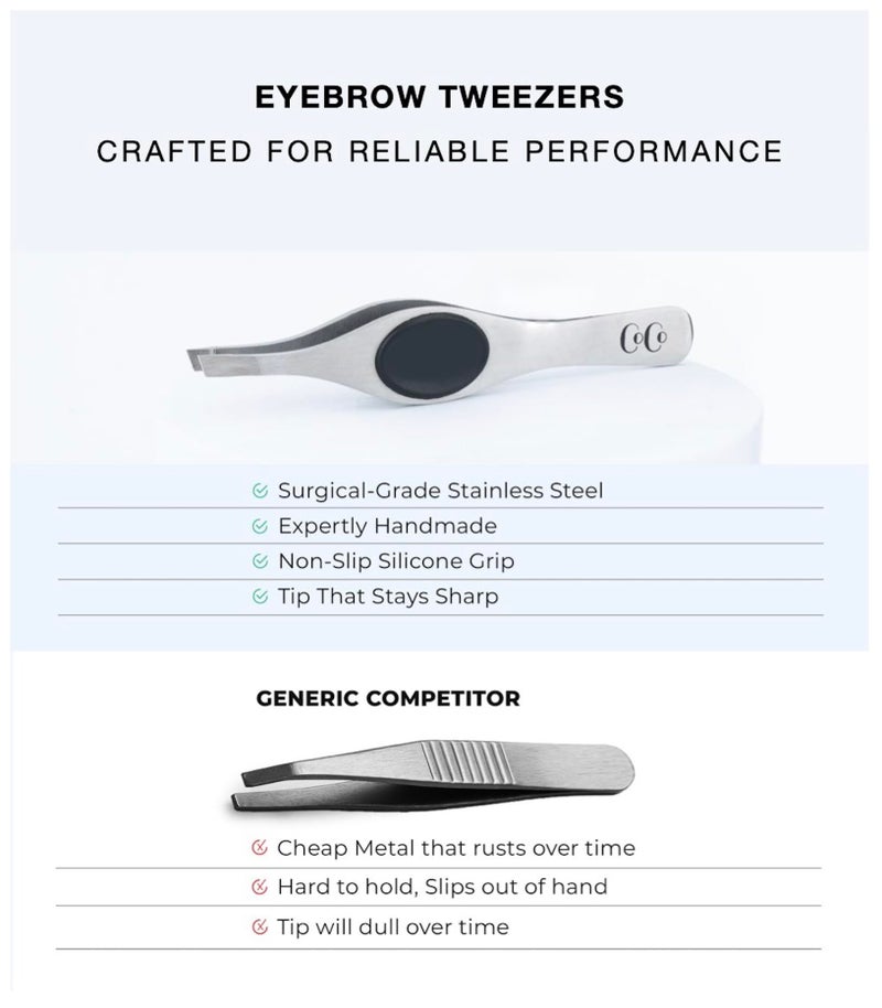Coco's Closet Tweezers for Facial Hair Women & Men – Stainless Steel Slant Eyebrow Tweezers with Hand-Sharpened Tips for Fine Hair Removal, Precision Shaping & Detail Work - Image 3