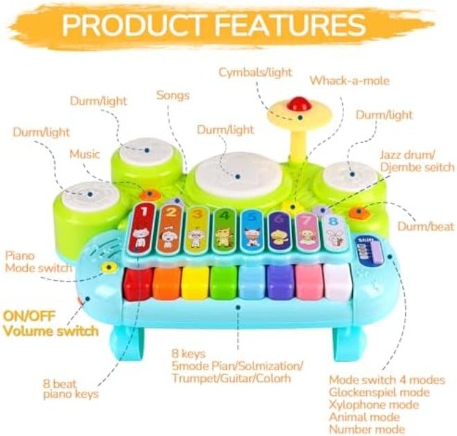 AugToy Baby Piano Drum Set for Toddlers 1-3, Musical Toys 3 in 1 Baby DJ Table Piano Keyboard Xylophone Drum Instruments for 1 2 Year Old Boys Girls Music & Light Activity Table Babies First Birthday  Gifts - Image 4