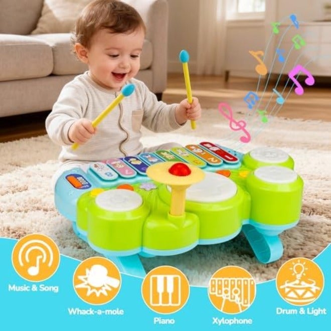 AugToy Baby Piano Drum Set for Toddlers 1-3, Musical Toys 3 in 1 Baby DJ Table Piano Keyboard Xylophone Drum Instruments for 1 2 Year Old Boys Girls Music & Light Activity Table Babies First Birthday  Gifts - Image 5