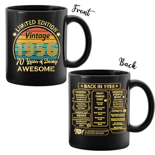 QUPT 70th Birthday Gifts for Women Men, 70th Birthday Gifts for Him, 1956 Birthday Gifts for Women Men, 70 Years Old Gifts, 1956 Birthday Gifts for Her Him, 70th Birthday Presents Coffee Mug - Image 2