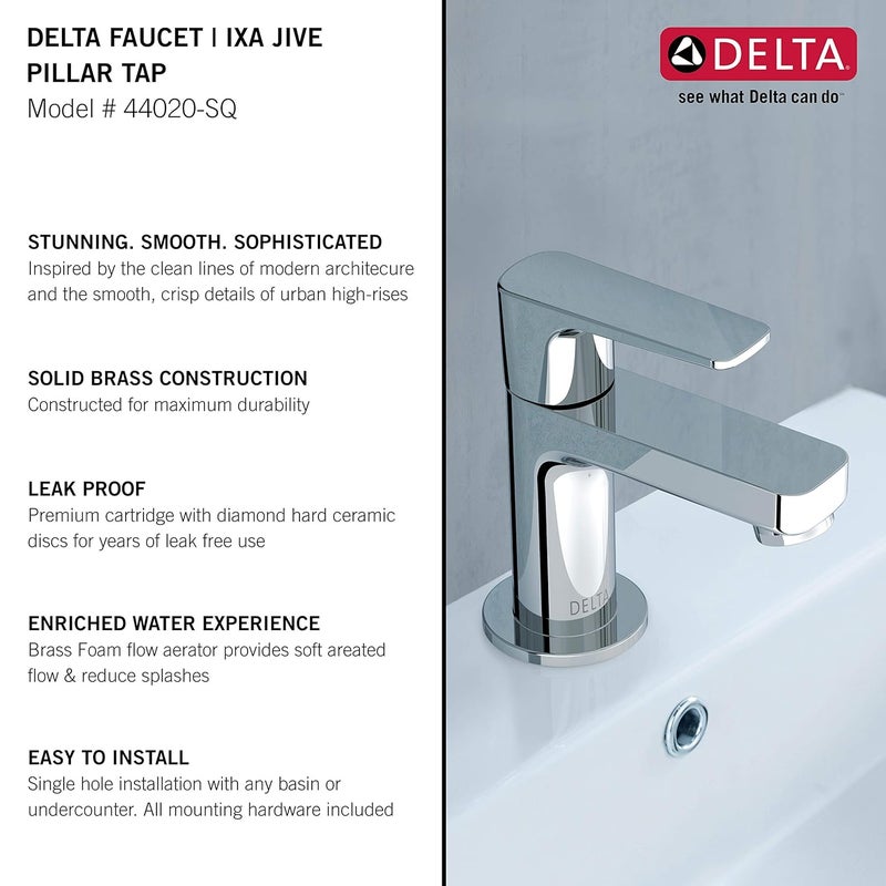 DELTA FAUCET صنبور دلتا | صنبور عمود نحاسي إكسا-جيف | كروم مصقول | 44020-SQ | صنبور مياه للحمام | صنبور حوض - مثبت على السطح - Image 3