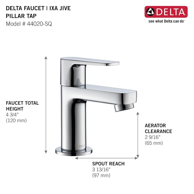DELTA FAUCET صنبور دلتا | صنبور عمود نحاسي إكسا-جيف | كروم مصقول | 44020-SQ | صنبور مياه للحمام | صنبور حوض - مثبت على السطح - Image 5