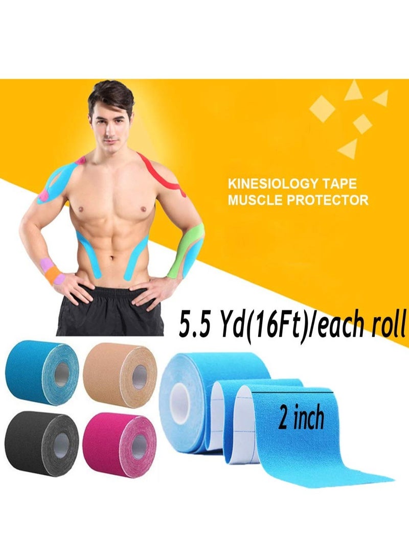 Generic Waterproof Breathable Kinesiology Tape（4 Rolls）， apply Ankle Wrists Knees Elastic Running Tennis Swimming Football Sports Activities Tapes (Mix)  - Image 2