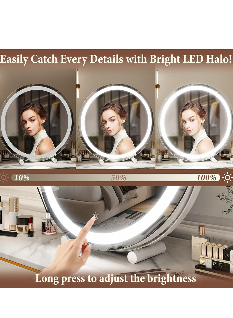 جوي لينك 19.7 بوصة مرآة مكياج كبيرة مع أضواء، مرآة مكياج مستديرة مضاءة بإضاءة LED، مرآة مكياج كبيرة مع أضواء، مرآة مكياج كبيرة مع أضواء، ذكية تعمل باللمس بزاوية 360 درجة مع إضاءة ب3 ألوان قابلة للتعتيم لسطح مكتب الغرور، غرفة النوم - Image 3