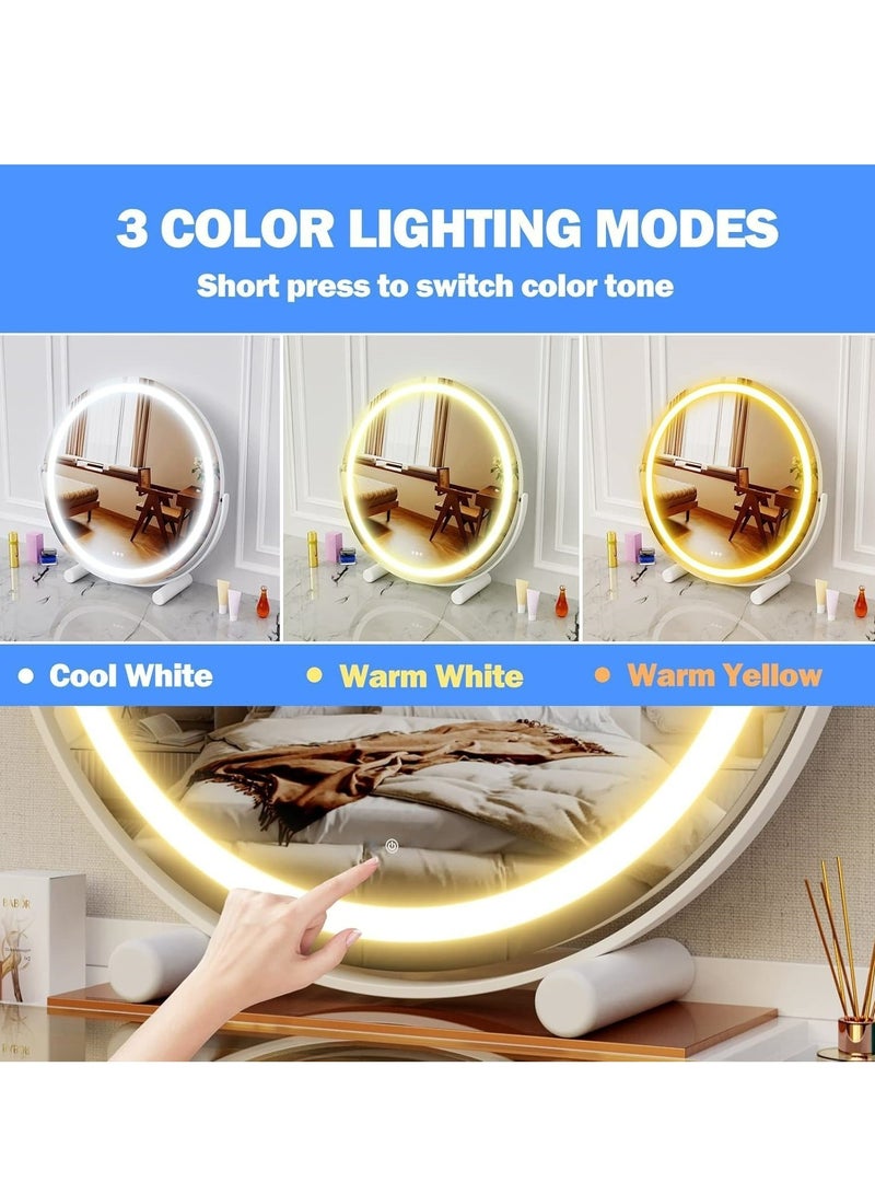 جوي لينك 19.7 بوصة مرآة مكياج كبيرة مع أضواء، مرآة مكياج مستديرة مضاءة بإضاءة LED، مرآة مكياج كبيرة مع أضواء، مرآة مكياج كبيرة مع أضواء، ذكية تعمل باللمس بزاوية 360 درجة مع إضاءة ب3 ألوان قابلة للتعتيم لسطح مكتب الغرور، غرفة النوم - Image 4