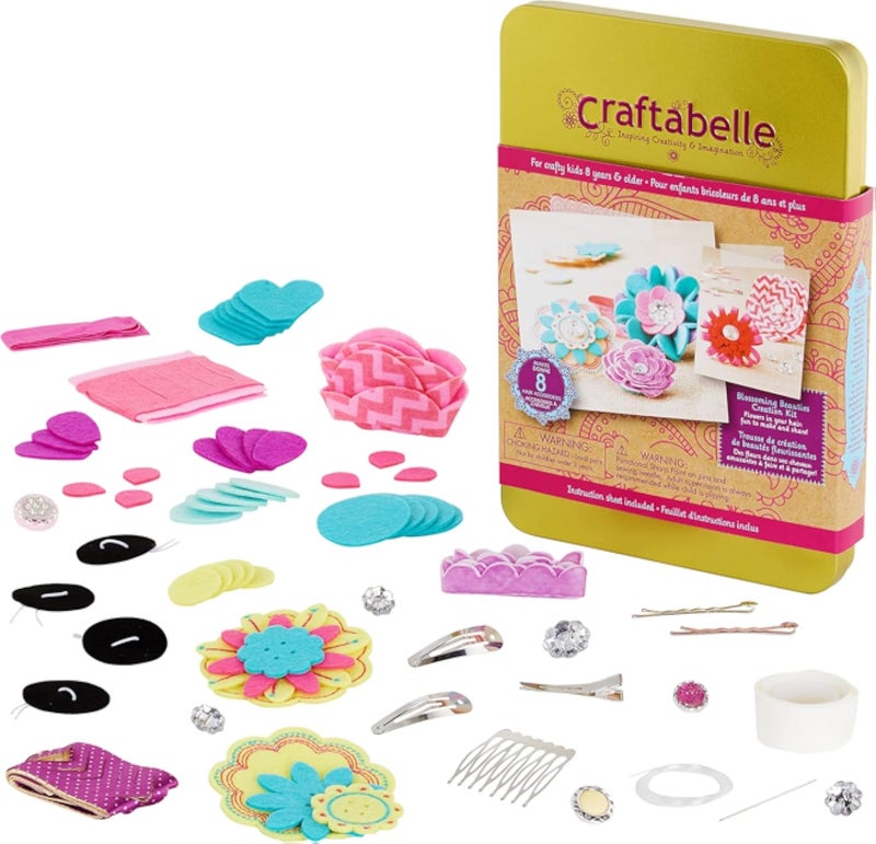 Hape Flower Hair Accessories Kit – 150pc Set with Felt Shapes & Buttons – Blossoming Beauties Creation Kit – Arts & Crafts Kits for Kids Aged 8 years +