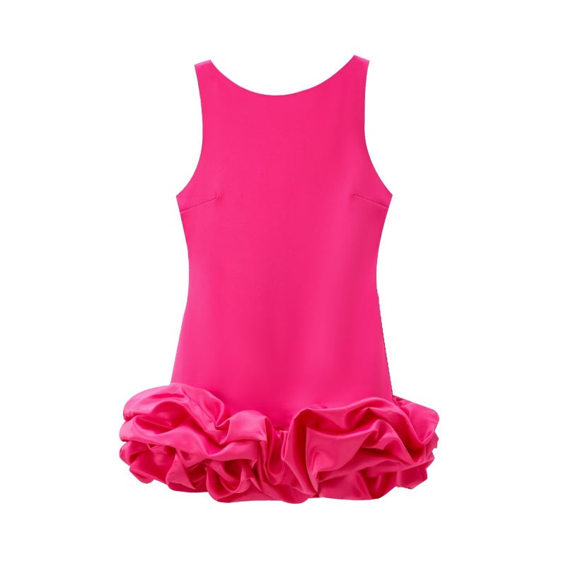 Foreign trade cross-border European and American style new womens fashion solid color sleeveless strap short dress H 1270 rose red