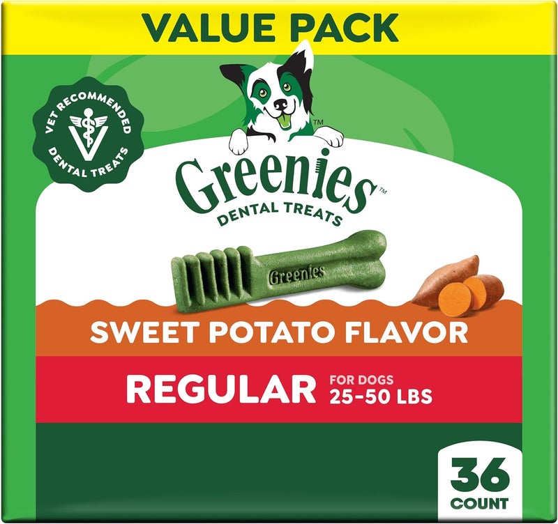 جرينيز غرينيز علاجات أسنان عادية للكلاب، نكهة البطاطا الحلوة، عبوة 36 أونصة (36 علاجًا) - Image 1