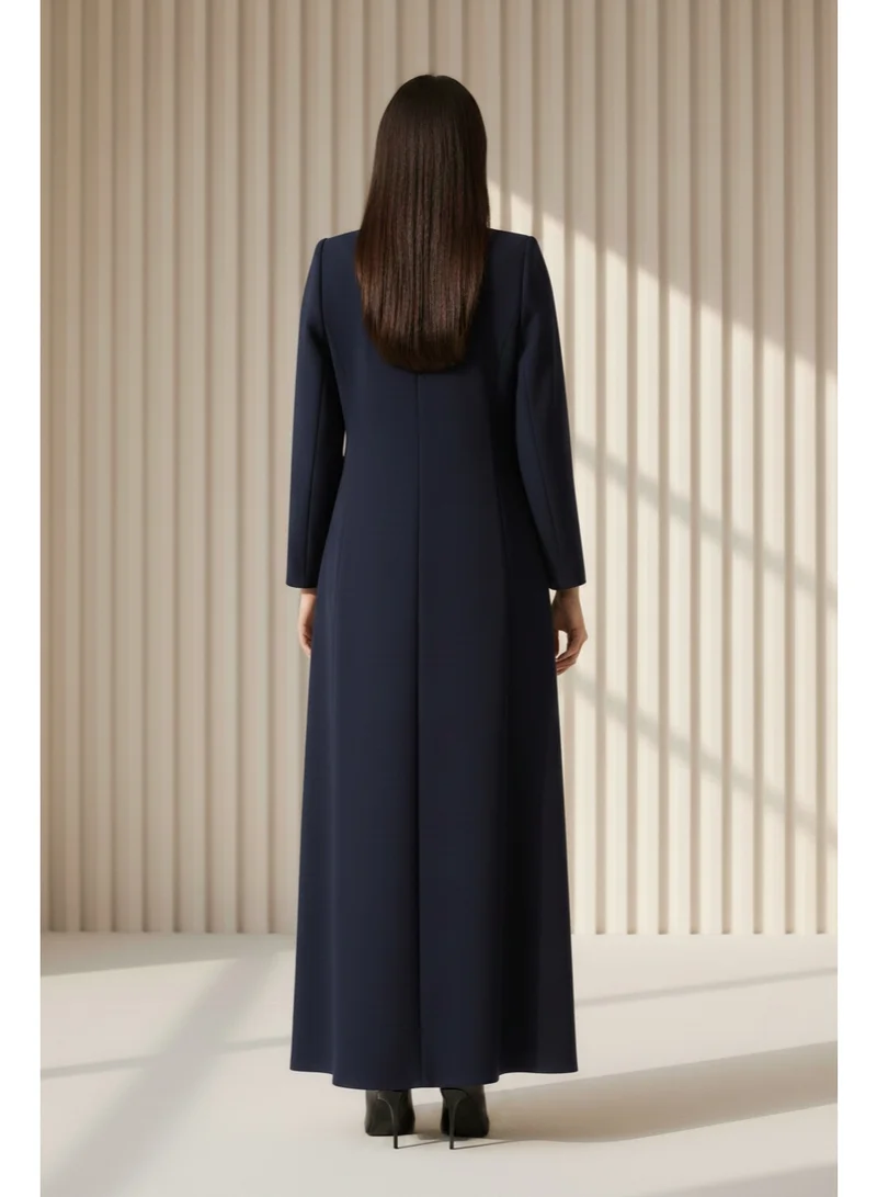 Moistreet  Tailored Crepe Coat-Abaya with Asymmetric Drape for Women | Best Price UAE