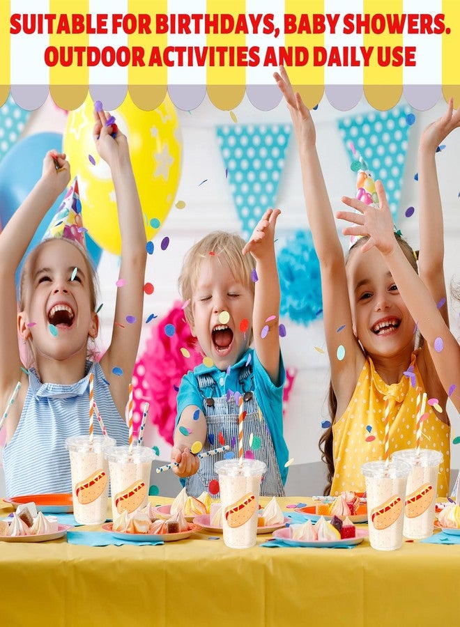 Whaline 50 Pcs Hot Dog Birthday Plastic Cups with Lids and Straws 12oz Clear Drinking Cups Fast Food Hotdog Disposable Cup for Birthday Holiday Party Supplies - Image 5