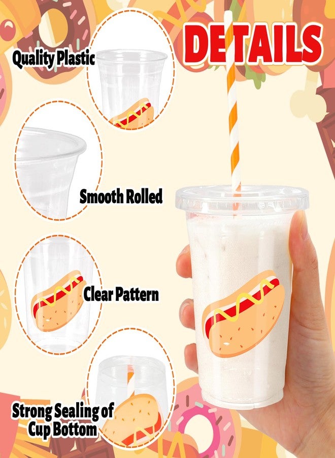 Whaline 50 Pcs Hot Dog Birthday Plastic Cups with Lids and Straws 12oz Clear Drinking Cups Fast Food Hotdog Disposable Cup for Birthday Holiday Party Supplies - Image 3