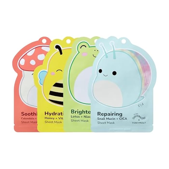 TONYMOLY x Squishmallows Sheet Mask Set – 4-Pack Facial Skincare Variety for Hydrating, Soothing, Repairing, Nourishing, Moisturizing & Glowing Skin - Image 1