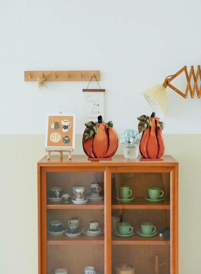 Attraction Design Rustic Wood Fall Pumpkin Decor, Indoor Standing Flat Pumpkin Decoration for Autumn Harvest Thanksgiving Halloween Décor, Decorative Pumpkin Centerpiece Home Fall Tabletop Sign for Tiered Tray Decor - Image 4