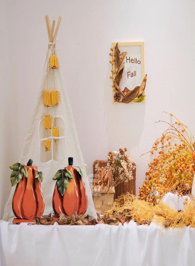 Attraction Design Rustic Wood Fall Pumpkin Decor, Indoor Standing Flat Pumpkin Decoration for Autumn Harvest Thanksgiving Halloween Décor, Decorative Pumpkin Centerpiece Home Fall Tabletop Sign for Tiered Tray Decor - Image 3