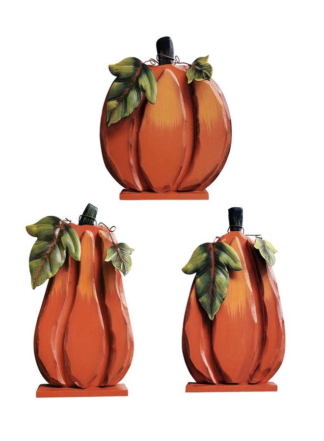 Attraction Design Rustic Wood Fall Pumpkin Decor, Indoor Standing Flat Pumpkin Decoration for Autumn Harvest Thanksgiving Halloween Décor, Decorative Pumpkin Centerpiece Home Fall Tabletop Sign for Tiered Tray Decor - Image 1