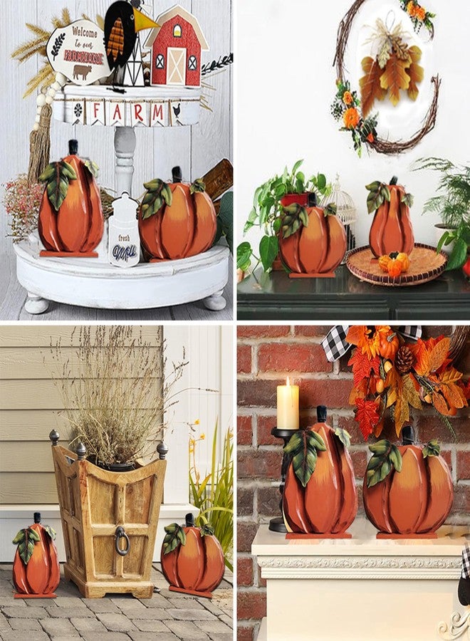 Attraction Design Rustic Wood Fall Pumpkin Decor, Indoor Standing Flat Pumpkin Decoration for Autumn Harvest Thanksgiving Halloween Décor, Decorative Pumpkin Centerpiece Home Fall Tabletop Sign for Tiered Tray Decor - Image 5