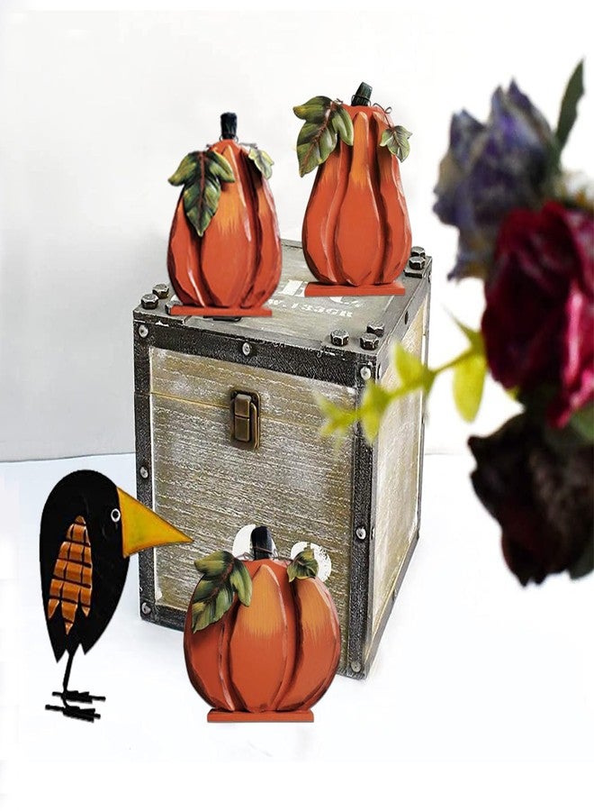 Attraction Design Rustic Wood Fall Pumpkin Decor, Indoor Standing Flat Pumpkin Decoration for Autumn Harvest Thanksgiving Halloween Décor, Decorative Pumpkin Centerpiece Home Fall Tabletop Sign for Tiered Tray Decor - Image 2