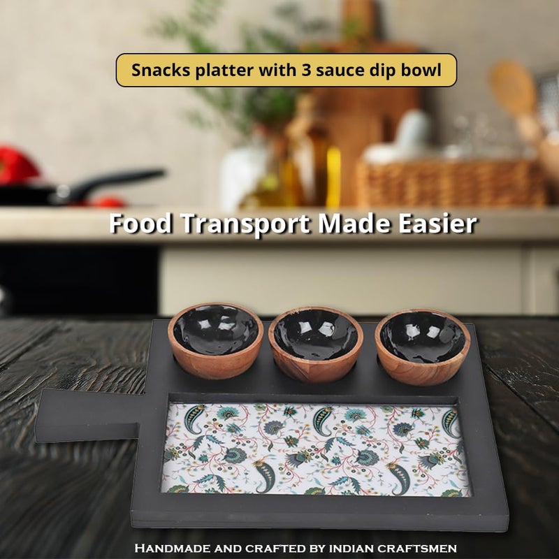 Zenith’s Decor Handmade Wooden Tray for Serving Snacks and Appetizers | 32.5 x 21 x 7.5 cm, Elegant Party Tray for Decoration and Dining Table, Indian Kitchen Decor Gift with Artisan Craftsmanship - Image 5