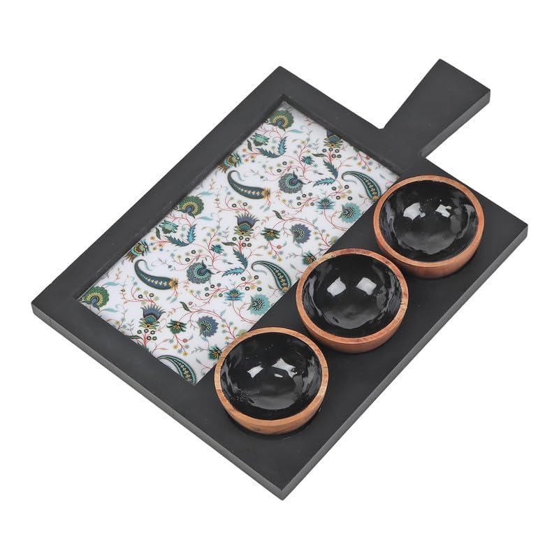 Zenith’s Decor Handmade Wooden Tray for Serving Snacks and Appetizers | 32.5 x 21 x 7.5 cm, Elegant Party Tray for Decoration and Dining Table, Indian Kitchen Decor Gift with Artisan Craftsmanship - Image 1