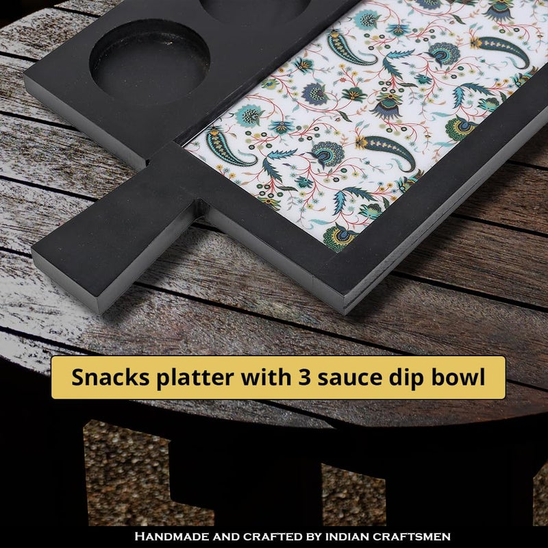 Zenith’s Decor Handmade Wooden Tray for Serving Snacks and Appetizers | 32.5 x 21 x 7.5 cm, Elegant Party Tray for Decoration and Dining Table, Indian Kitchen Decor Gift with Artisan Craftsmanship - Image 4