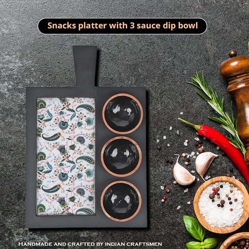 Zenith’s Decor Handmade Wooden Tray for Serving Snacks and Appetizers | 32.5 x 21 x 7.5 cm, Elegant Party Tray for Decoration and Dining Table, Indian Kitchen Decor Gift with Artisan Craftsmanship - Image 2