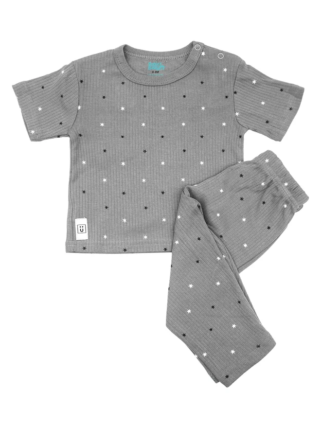 بابيز_بيسك Babies Basic Baby Premium Ribbed Cotton T-Shirt and Printed Pyjama Set