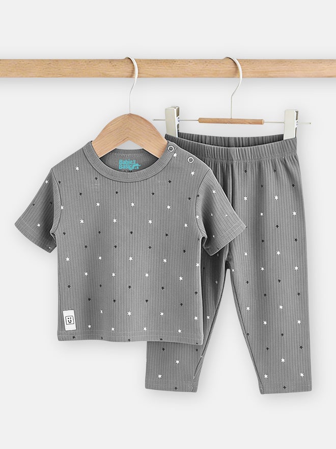 Babies Basic Baby Premium Ribbed Cotton T-Shirt and Printed Pyjama Set - Image 4