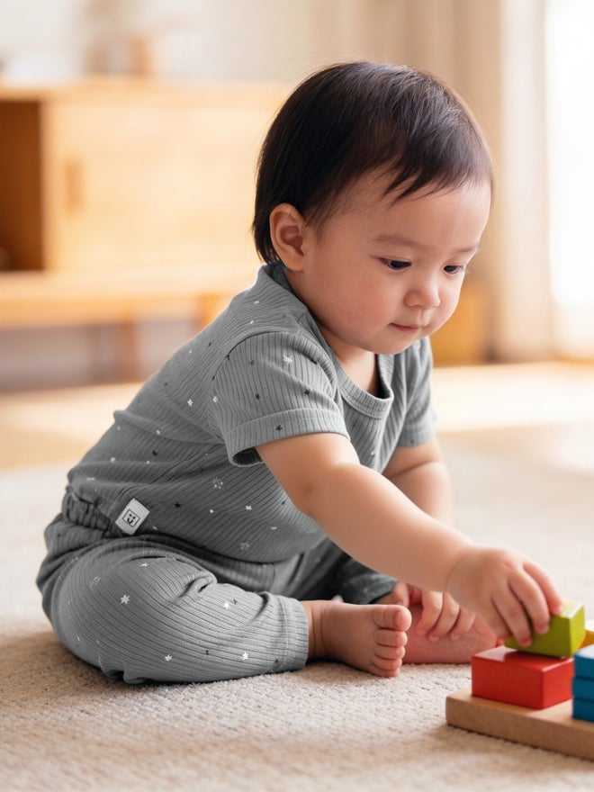 Babies Basic Baby Premium Ribbed Cotton T-Shirt and Printed Pyjama Set - Image 3