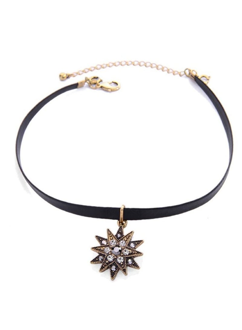 KASTWAVE Bohemia Layered Choker Necklaces, Star Layered Pendant Necklace Multilayer Necklace Vintage Choker with Teardrop Chain & Black Leather Choker Layered Necklaces for Women Jewelry - Image 2