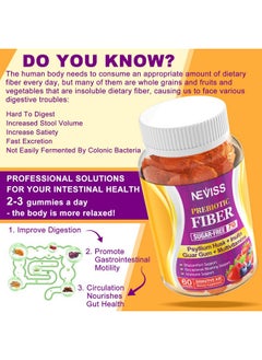 NEVISS NEVISS Prebiotics Fiber Gummies for Adults Sugar Free + Psyllium Husk, 7G High Fiber Supplement (Soluble + Insoluble) with Inulin, Fos, Multivitamin for Daily Digestive Health & Regularity Gut, 60Cts  - Image 3