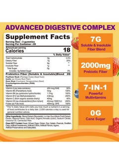 NEVISS NEVISS Prebiotics Fiber Gummies for Adults Sugar Free + Psyllium Husk, 7G High Fiber Supplement (Soluble + Insoluble) with Inulin, Fos, Multivitamin for Daily Digestive Health & Regularity Gut, 60Cts  - Image 2