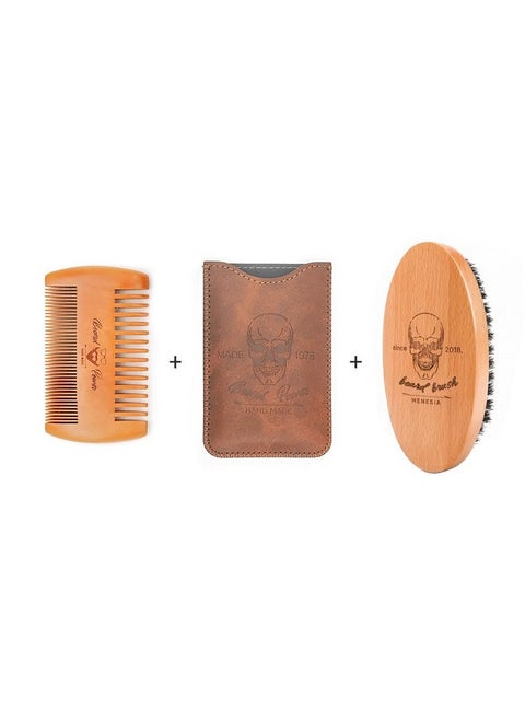 Beard Grooming Kit - Essential For Men, Includes Soft Bristle Brush, Premium Comb With Case
