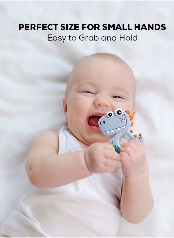 BAYBEE Dinosaur Silicone Teether For Baby Bpa Free Food Grade Silicone Teether For Babies To Soothe Their Gums Easy To Grasp Chewing Toy Teething Toys Baby Teether For 6 To 12 Months Baby Infant Pink  - Image 2