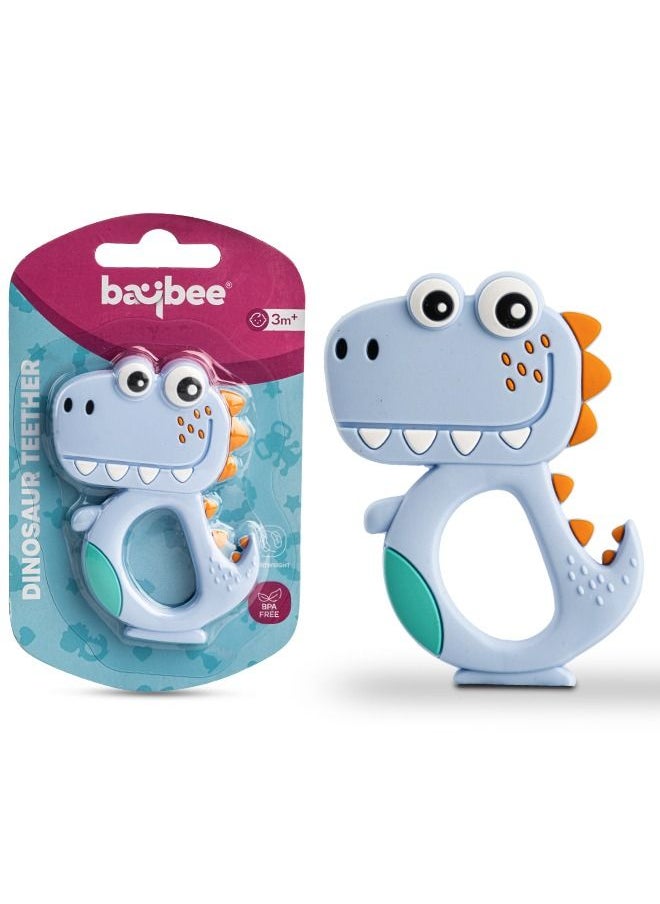 BAYBEE Dinosaur Silicone Teether For Baby Bpa Free Food Grade Silicone Teether For Babies To Soothe Their Gums Easy To Grasp Chewing Toy Teething Toys Baby Teether For 6 To 12 Months Baby Infant Pink  - Image 1