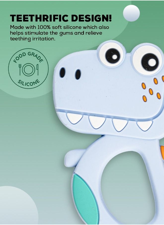 BAYBEE Dinosaur Silicone Teether For Baby Bpa Free Food Grade Silicone Teether For Babies To Soothe Their Gums Easy To Grasp Chewing Toy Teething Toys Baby Teether For 6 To 12 Months Baby Infant Pink  - Image 4