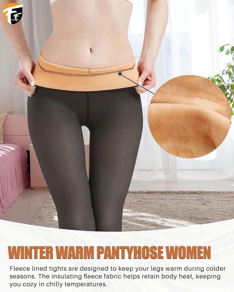 FirstFit Premium Fleece Lined Thermal Leggings for Women, Stretchable Thick Warm Thermal Tights, Slim Fit High Waisted Semi Opaque Gym & Yoga Pant for Winter (Waist Size: 26 to 34 Inch) Coffee Black - Image 5