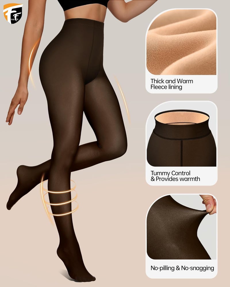 FirstFit Premium Fleece Lined Thermal Leggings for Women, Stretchable Thick Warm Thermal Tights, Slim Fit High Waisted Semi Opaque Gym & Yoga Pant for Winter (Waist Size: 26 to 34 Inch) Coffee Black - Image 2