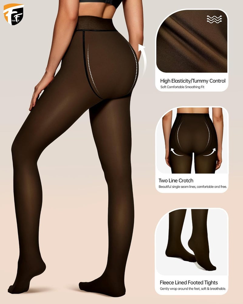 FirstFit Premium Fleece Lined Thermal Leggings for Women, Stretchable Thick Warm Thermal Tights, Slim Fit High Waisted Semi Opaque Gym & Yoga Pant for Winter (Waist Size: 26 to 34 Inch) Coffee Black - Image 3