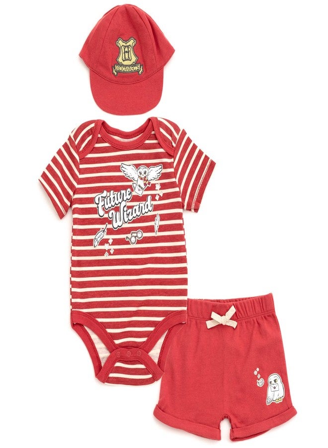 Harry Potter Hedwig Infant Baby Boys Bodysuit, Shorts and Baseball Cap 3 Piece Outfit Set Maroon Red 18 Months - Image 1