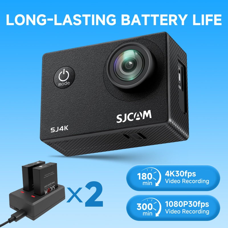 SJCAM كاميرا أكشن SJCAM SJ4000 برو-غريد 4K، 40 ميجابكسل، تثبيت EIS ثلاثي المحاور، كاميرا رياضية للدراجات النارية، كاميرا مقاومة للماء بزاوية رؤية 170 درجة، زوم 5X، بطاريتين، بطاقة SD سعة 32 جيجابايت ومجموعة ملحقات الخوذة - Image 4