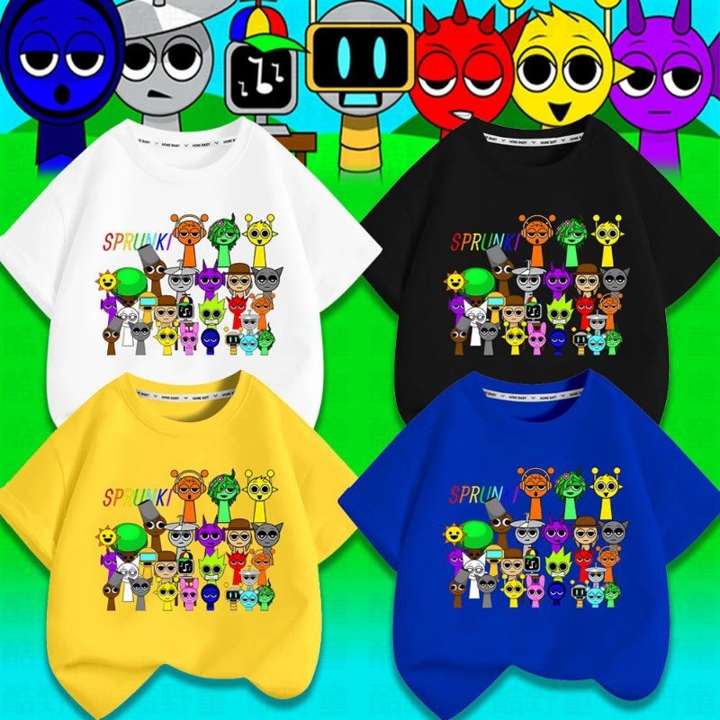 Sprunki Rhythm Box Clothes Kidsren'S Short-Sleeved T-Shirt For Boys And Girls Pure Cotton Loose Round Neck Top - Image 2