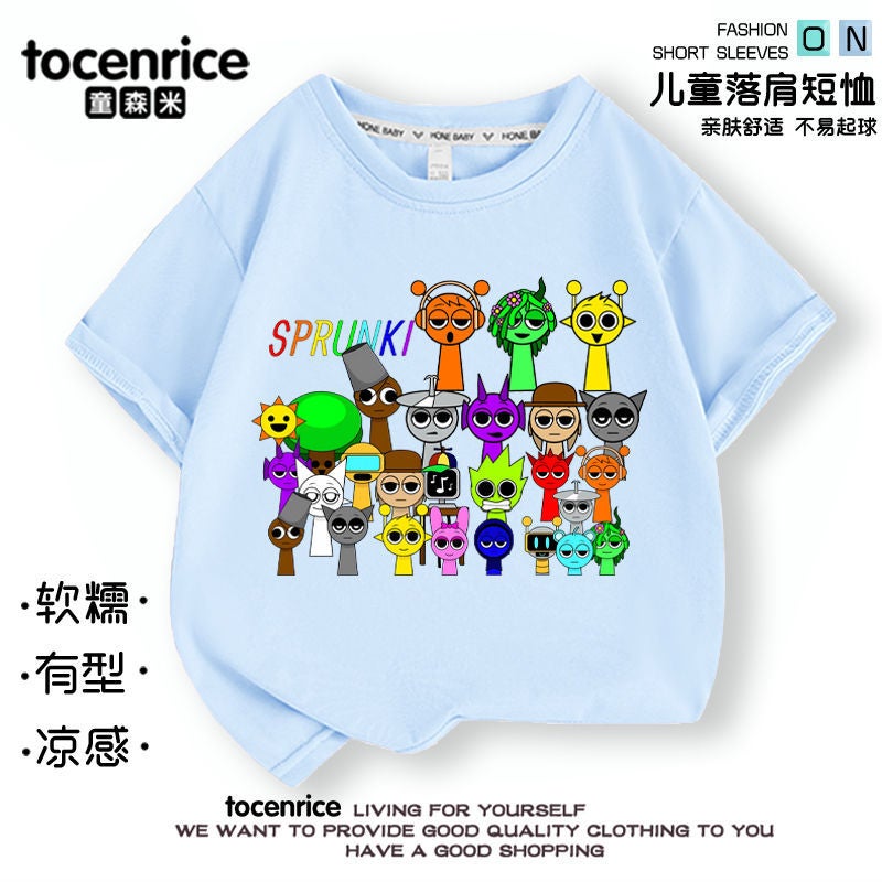 Sprunki Rhythm Box Clothes Kidsren'S Short-Sleeved T-Shirt For Boys And Girls Pure Cotton Loose Round Neck Top - Image 1