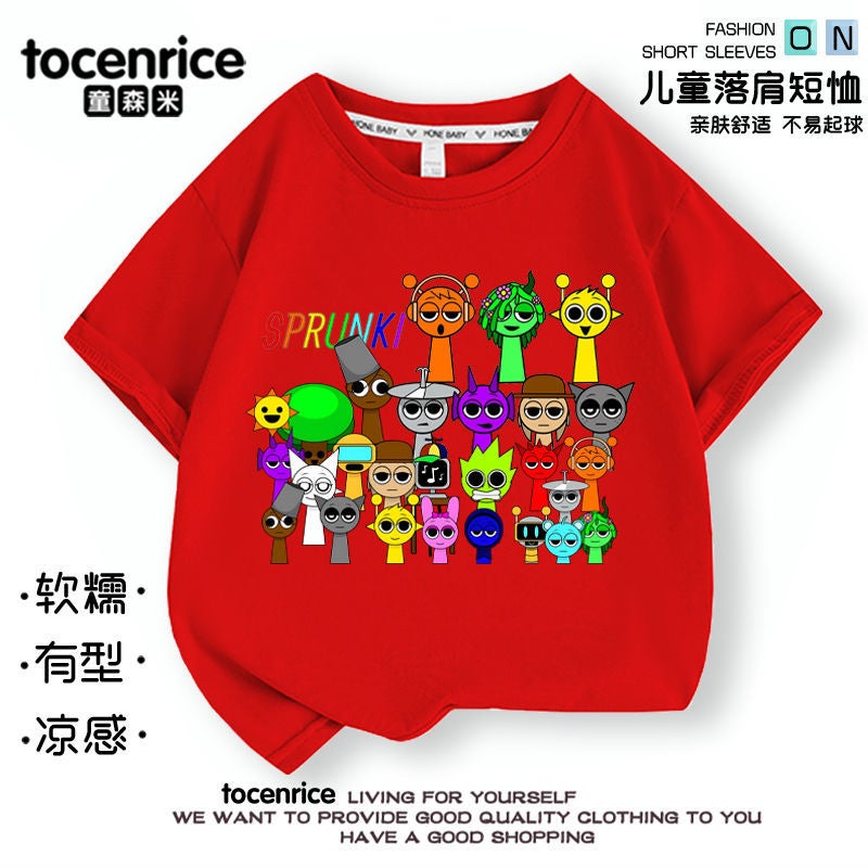 Sprunki Rhythm Box Clothes Kidsren'S Short-Sleeved T-Shirt For Boys And Girls Pure Cotton Loose Round Neck Top - Image 3