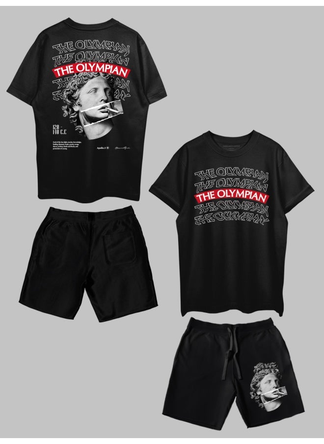 THREADCURRY THREADCURRY The Olympian Printed Co-ord Set for Men - Half Sleeve Oversized T-Shirt and Shorts  - Image 1